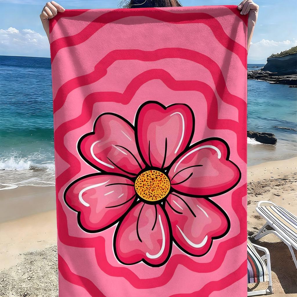 Pink flower heart-shaped petal pattern polyester microfiber beach towel is highly absorbent, suitable swimming and beach outings