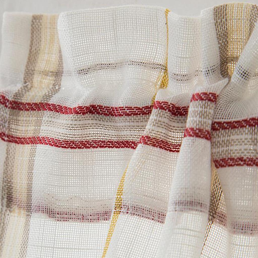 Checked Linen Window Tiers Kitchen Cafe Half Curtains Valance Decoration