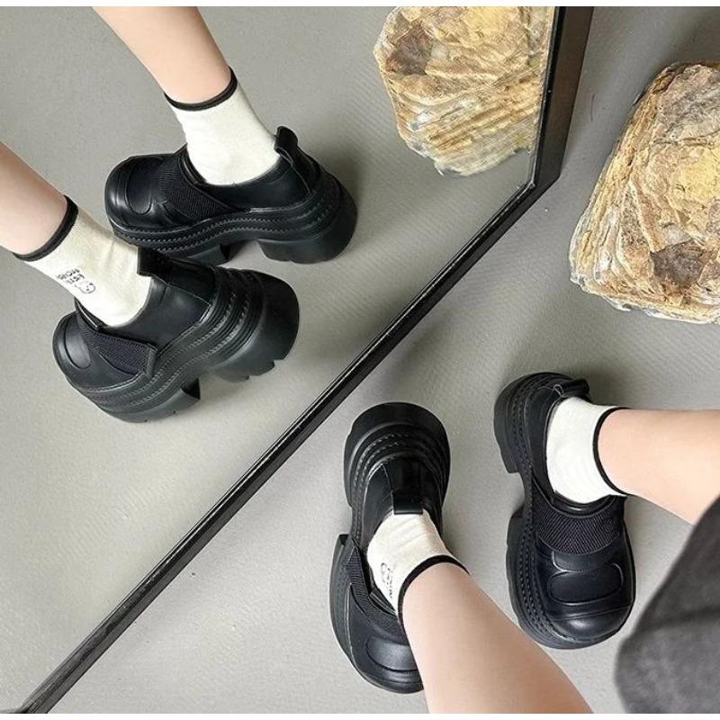 Damskie Buty na Platformie Styl Punkowy Buty Gotyckie Okrągły Nosek Gruba Podeszwa Jednolite Buty Modne Skórzane Codzienne Obuwie Zapatos De Mujer