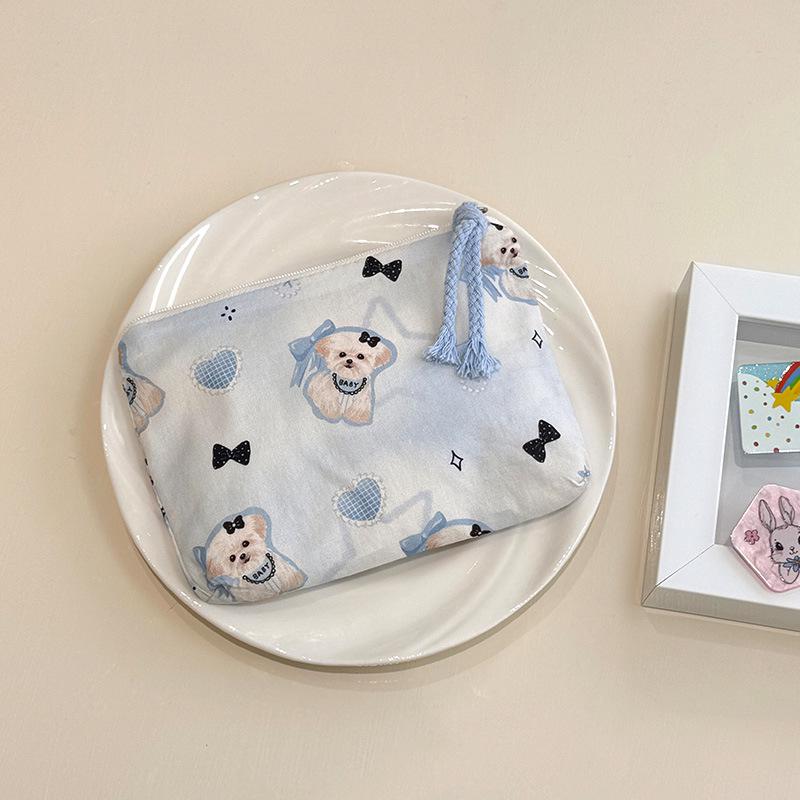 

Adorable Blue Cartoon Makeup Bag: Mini Pure Cotton Coin and Earphone Pouch, Lipstick Carrier, Portable Storage.