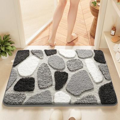 Water-absorbent Anti-slip Bath Mat Flocked Thickened Microfiber Bathroom Rug Carpet Bathroom Door Quick-drying Foot Mat