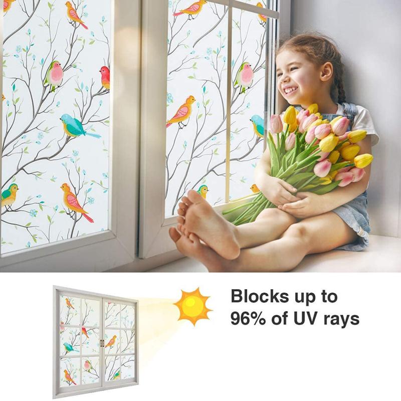 Bird Branch Colorful Frosted Non-adhesive Electrostatic  Glass  Sticker Privacy Window Film Bathroom