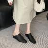 Fashion Elegant Soft Leather Mules Slippers Women Square Toe Inner Height Wedge Slide Sandals Summer Cozy Beach Designer Shoes for Women