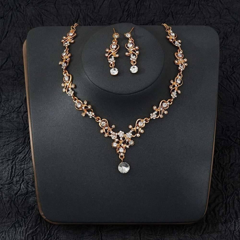 Rhinestone Bridal Jewelry Sets Golden Necklace Earring Set Exquisite Jewelry Sets  Jewelry Gifts