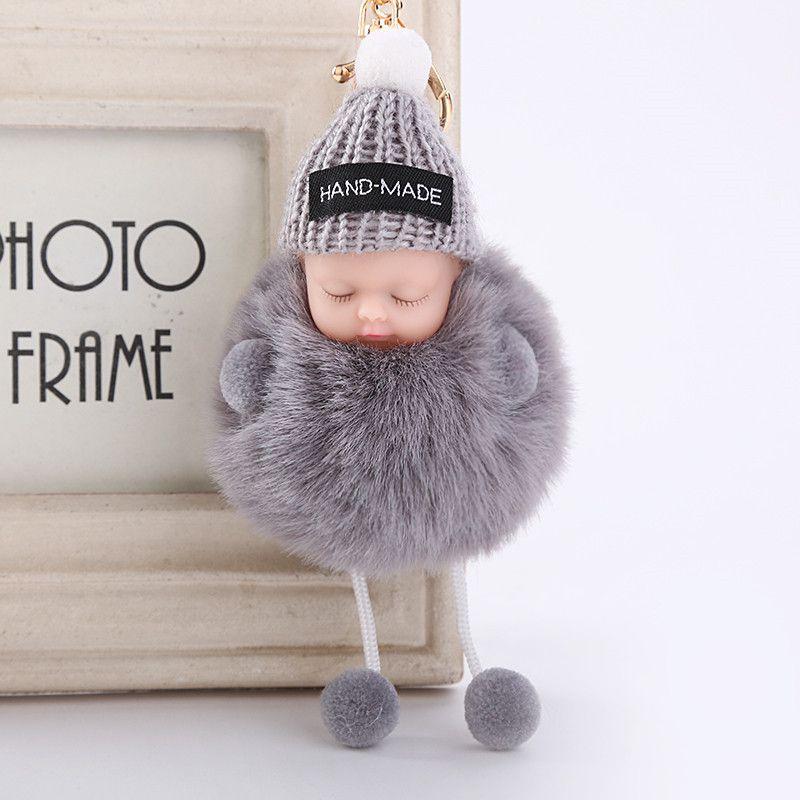 Entzückender schlafender Babypuppen-Schlüsselanhänger mit weichem künstlichem Kaninchenfell für Taschen und Schlüssel
