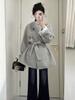 Winter 2025 Petite Deep Grey Wool Coat - Women's Thickened, Stylish Outerwear