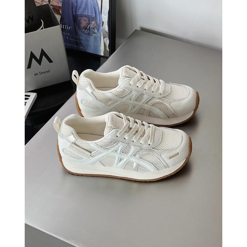 

Retro versatile sports jogging shoes women s spring new leather mesh breathable lightweight casual dad shoes 35 бежевый