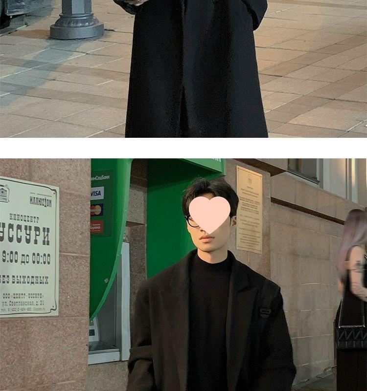 Men's Korean Style Over-the-Knee Wool Winter Coat - Thickened, Mid-Length, Loose Fit