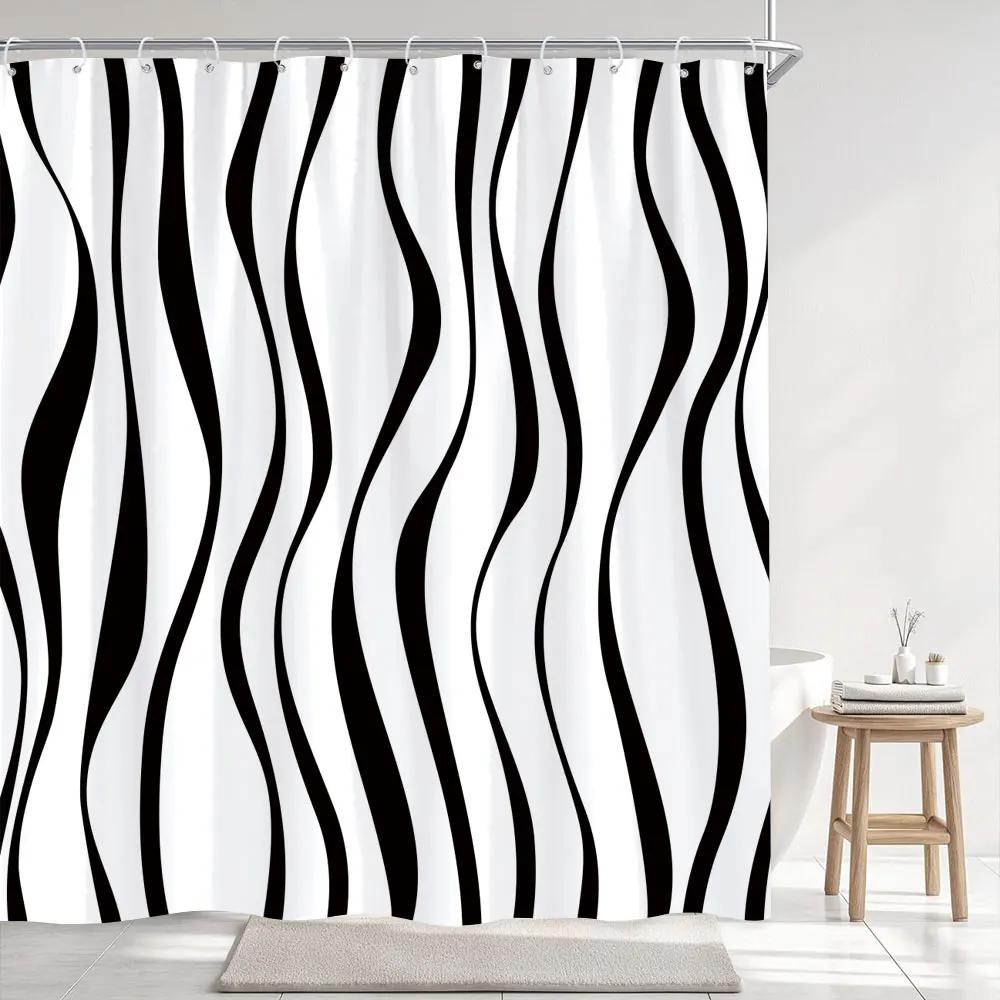 Abstract Geometric Lines Shower Curtain Simple Modern Style Striped Printed Polyester Fabric Shower Curtains Bathroom Decoration