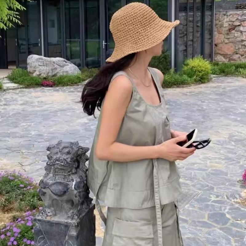 Wide Brim Foldable Woven Straw Hat Korean Style Handmade Sunscreen Cap Summer UV Protection Beach Sun Hats for Women Vacation