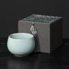 Ru Kiln Crackled Ceramic Gongfu Tea Tasting Cup - Cultivable Master Cup in Gift Box Packaging.