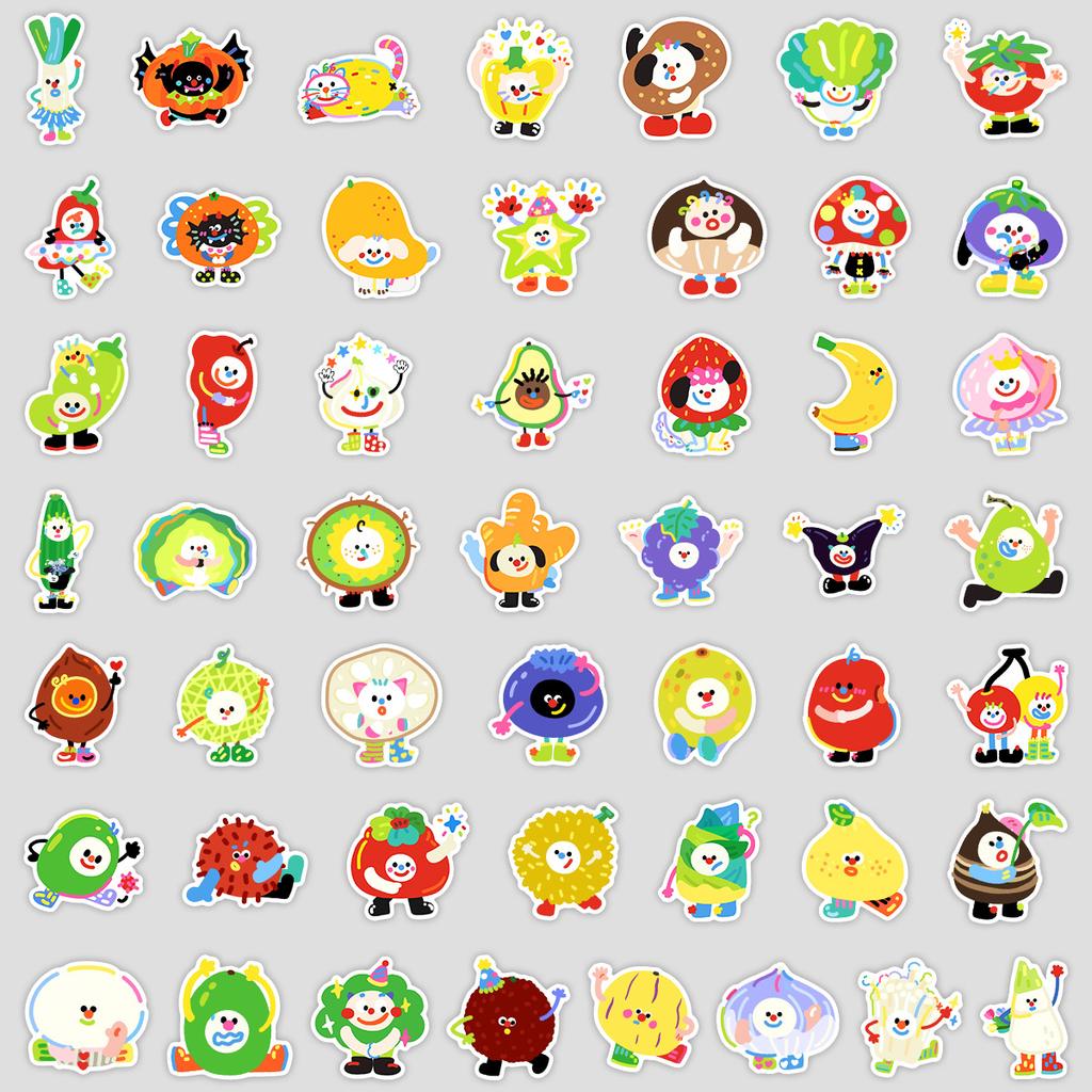 50 Hand-painted Fruit and Vegetable Expression Graffiti Stickers Cute Cartoon Fruit Decorative Notebook Paper Hand Note Stickers
