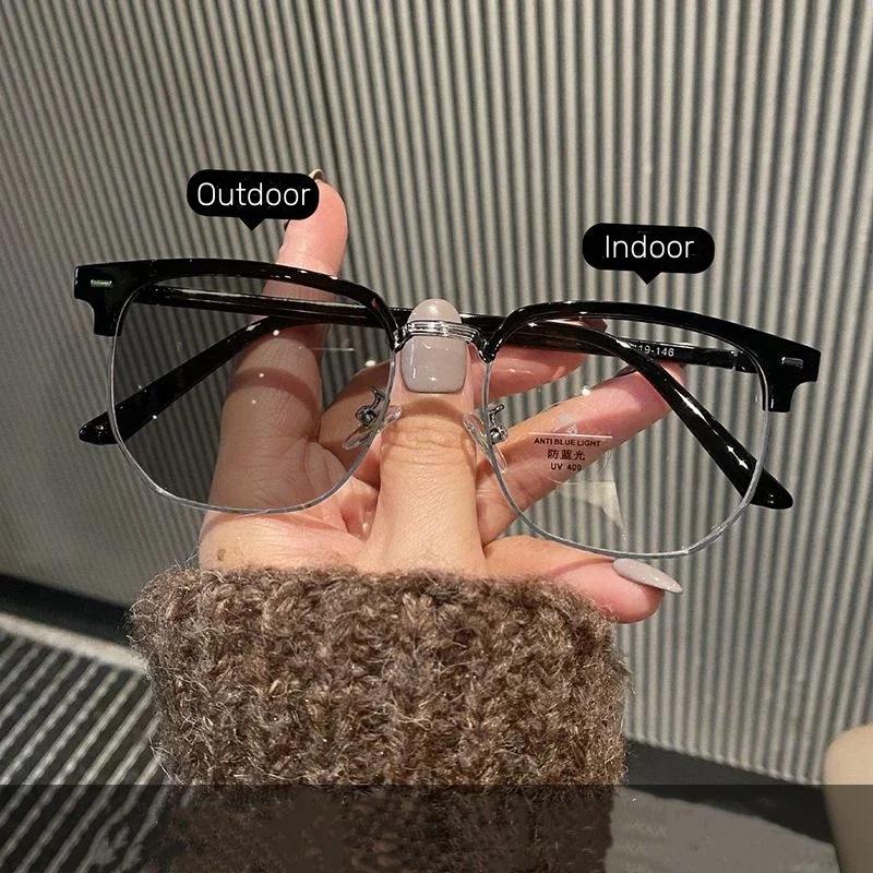 Herren Fotochrome Myopiebrille Anti Blaulicht Farbwechselnd Groß Transparente Brille 0 bis -6 0