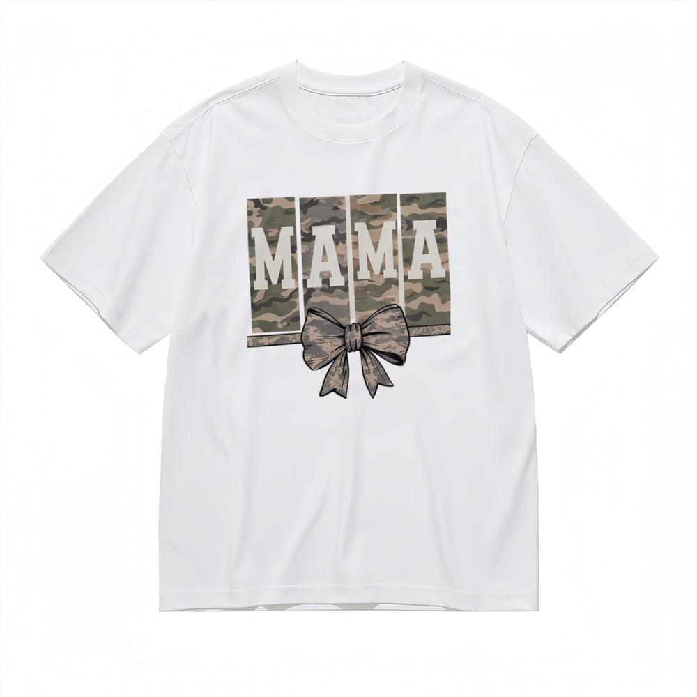 Women's Fashion Soft Breathable Classic T-Shirt Mama Camo Bow 100% Cotton Tee