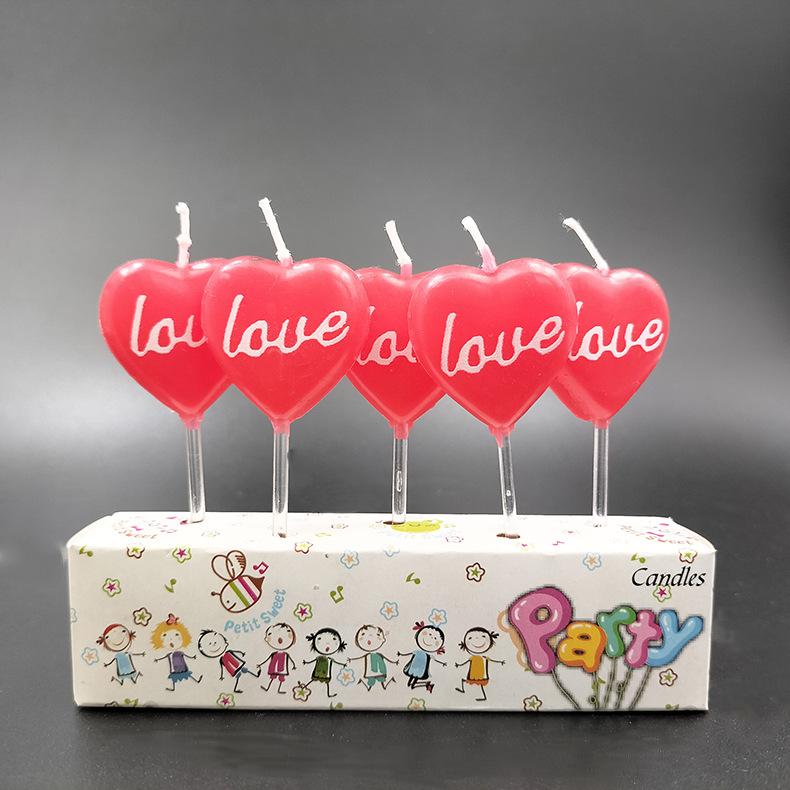 Romantic Proposal To Express Creative Love LOVE Chinese Valentine's Day Cake Candle Red Heart Shaped Birthday Candle