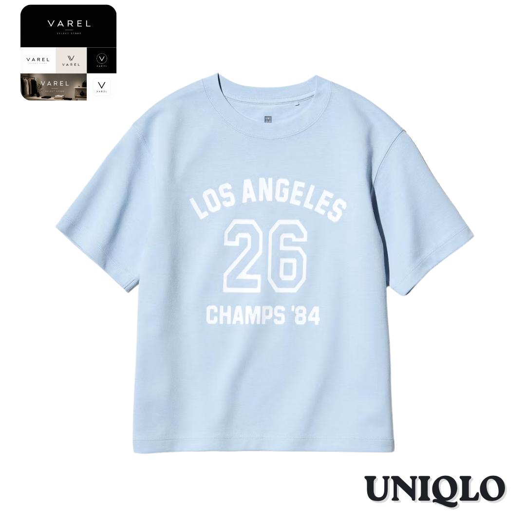 UNIQLO 483420 AIRism Cotton Graphic Crew Neck T-Shirt BLUE Kids Japan 150 синий