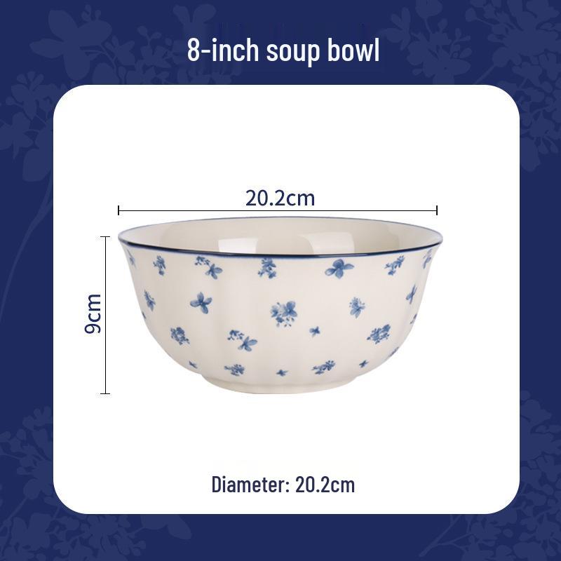 Shunxiang Jialan English Retro Ceramic Bowl & Plate Set - Underglaze Tableware for Soup & Rice.