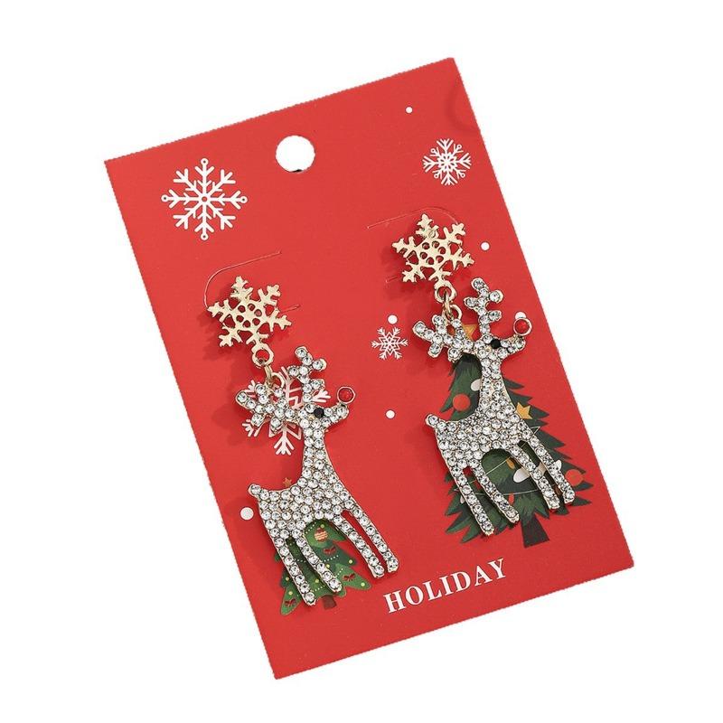 New Christmas Snowflake Elk Earrings, Christmas Diamond Stud Earrings Alloy Rhinestone Earrings Ornament