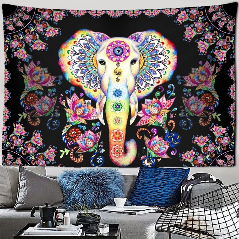 India Mandala Tapestry Elephant Buddha Aesthetic Wall Hanging Print Boho Decor Vintage Ation Psychedelic Home  Room
