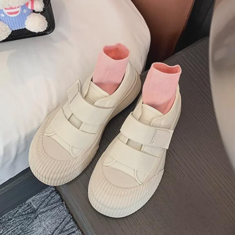 Women's Cowhide Grape Fur Velcro Thick Sole Velvet-Lined Warm Biscuit Shoes