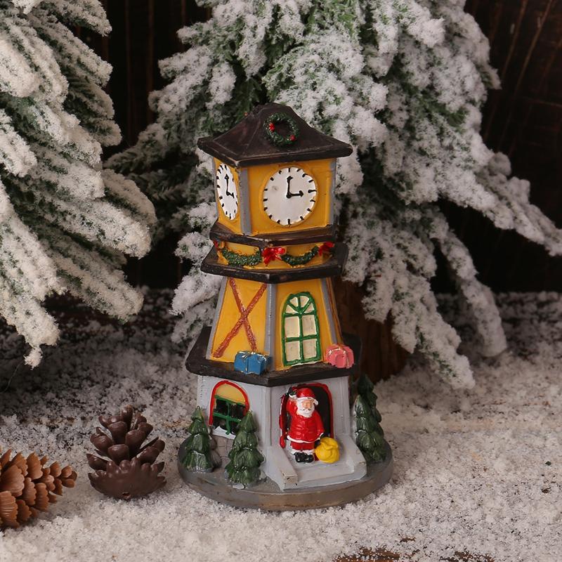 2025 Creative Luminous Resin Clock Tower Led Christmas Resin Small House Christmas Decorations Men Women Gifts Table Decoration