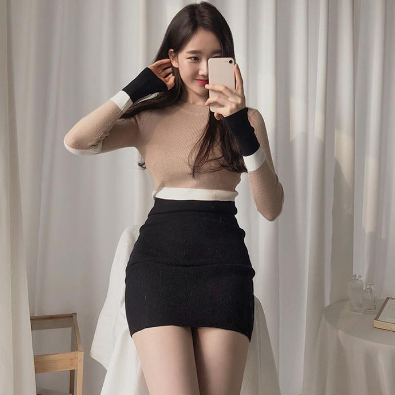 Sweet Round Neck Slim Fit Striped Knitted Sexy Dress Women Autumn and Winter Sweater Dresses for Women Fashion Long Sleeve Casual Ladies Dress 25965