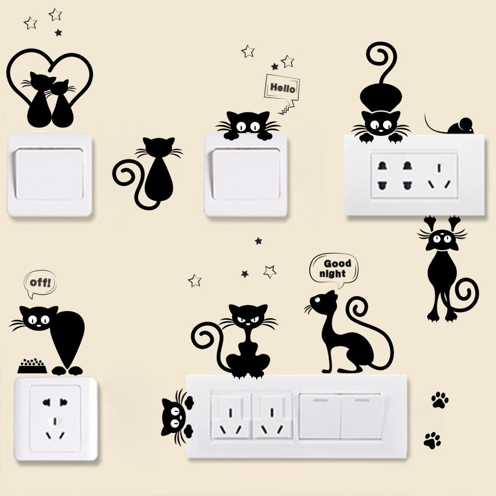 Black Little Mouse Star Wall Sticker Switch Sticker Children'S Room Preschool Education Decorative Wall Sticker, Large Quantity Can Be Negotiated