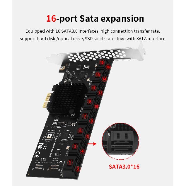 PCIE Sata 1X To 2/6/10/16 Ports SATA3.0 PCI-E Expansion Card Adapter PCI Express Multiplier PCIE3.0 Sata Controller Add On Cards