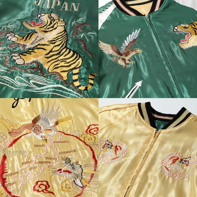 Tailor Toyo Souvenir Jacket Acetate Sukajan ROARING TIGER JAPAN MAP Taylor Toyo TT15682-145 × (JP, Alphabet, M, Green)