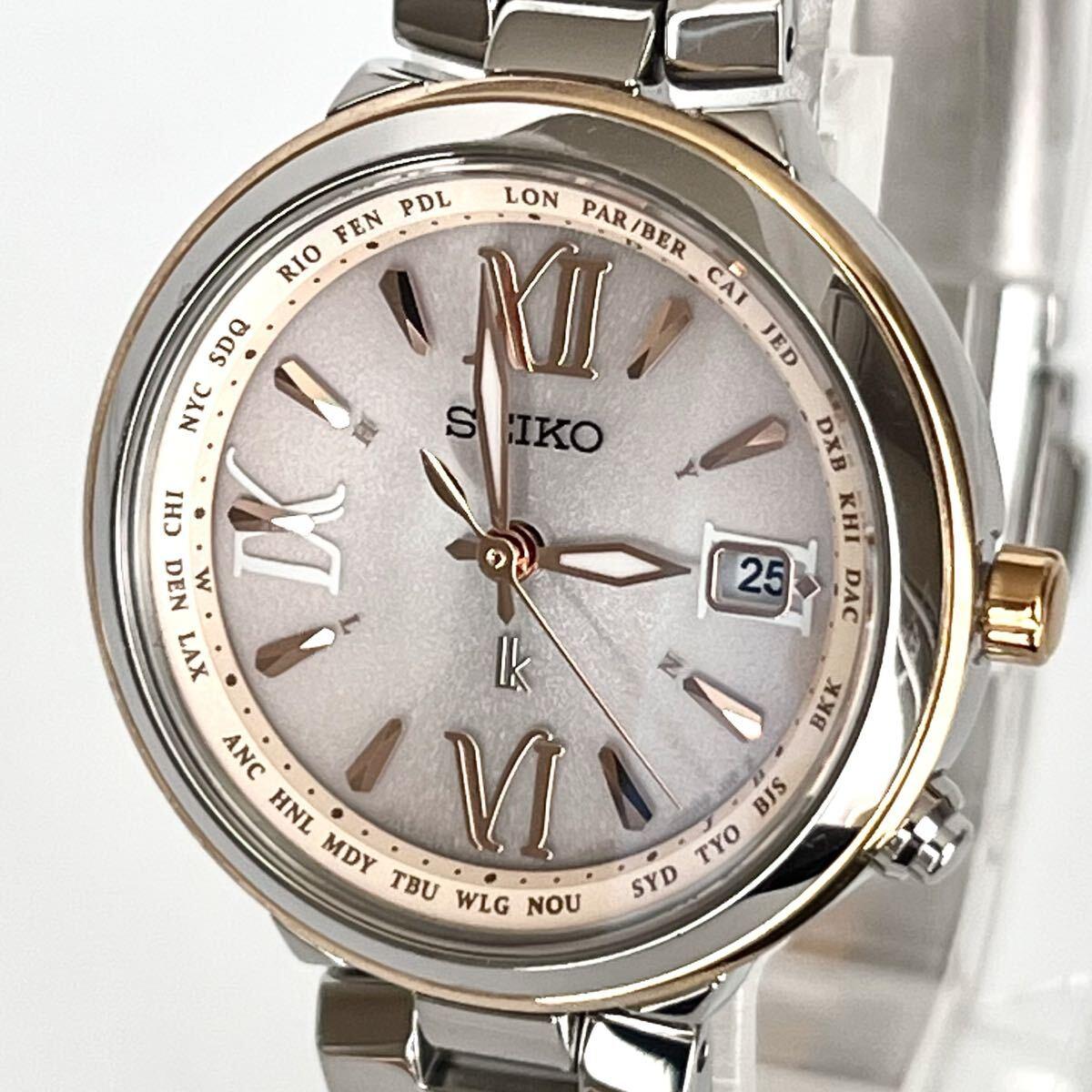 Used [In operation] Polished Seiko SEIKO LUKIA Ladies Watch Radio Solar Good Condition Pink Silver Dial Gold s2390