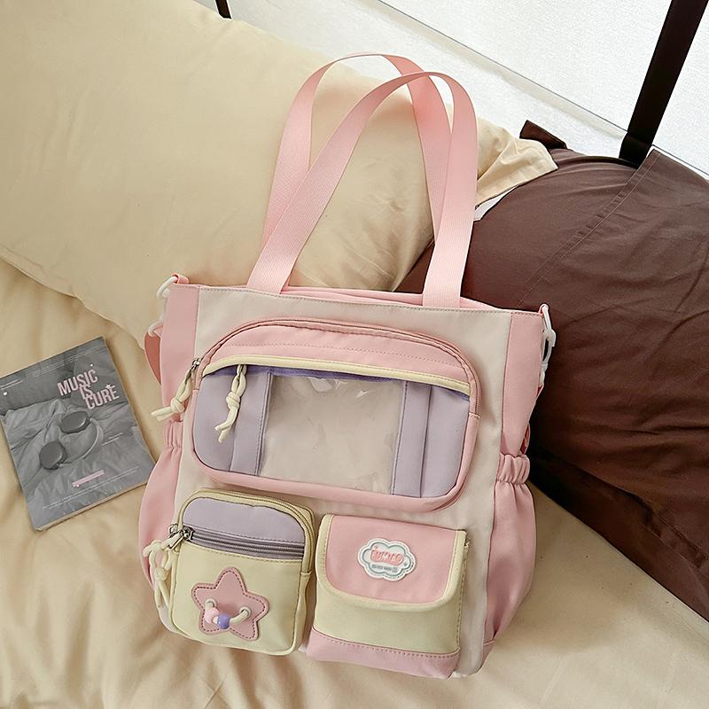 Torba studencka na ramię w kontrastowym kolorze, duża pojemność, torba listonoszka