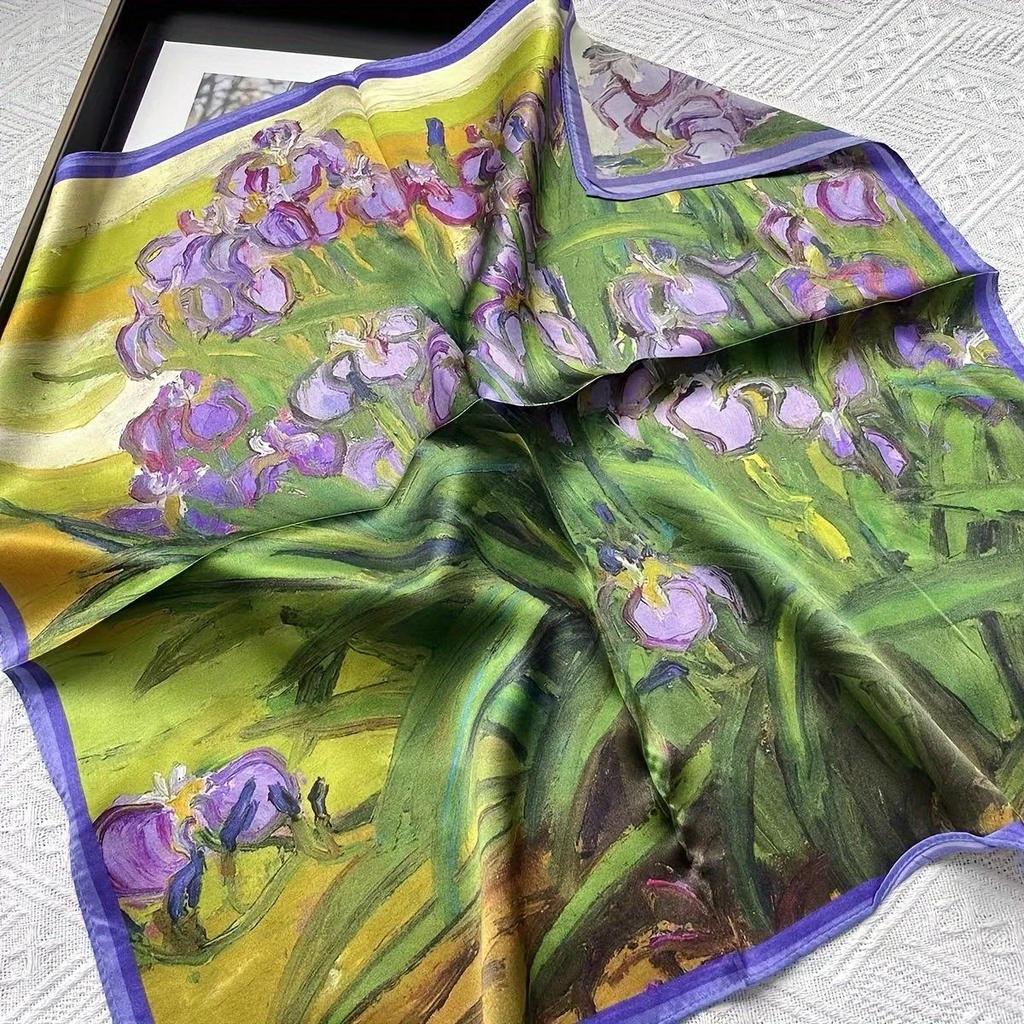 Women's Korean Style Retro Printed Imitation Silk Scarf for Professional and Casual Use