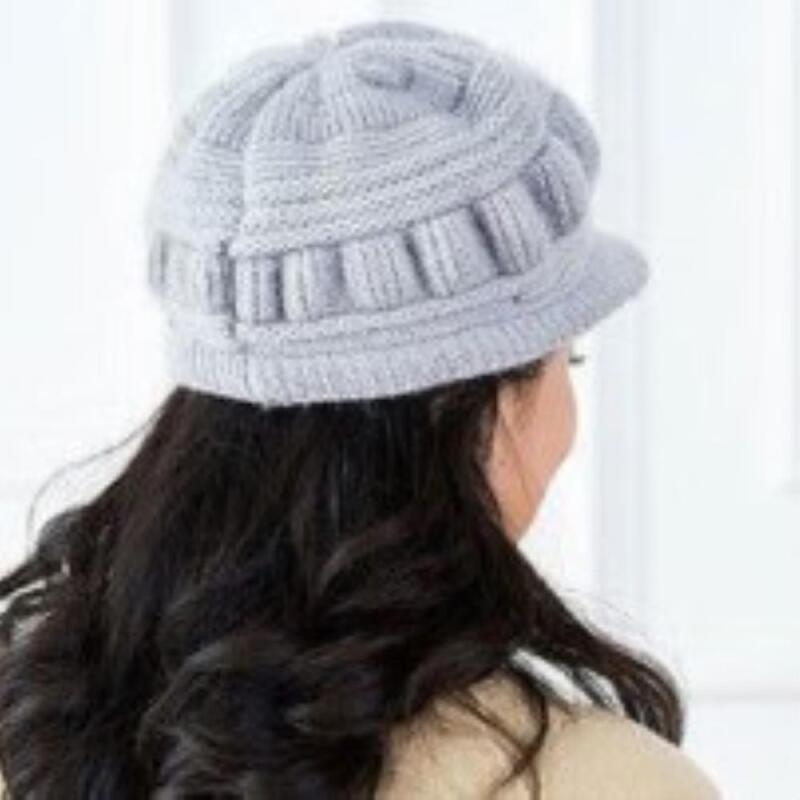 Women s Winter Angora Fur Metal Trim Knit Hat gray