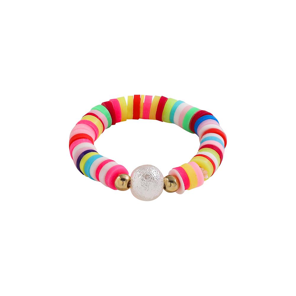 

Boho Multicolor Polymer Clay Rings for Women Vintage Ethnic Handmade Imitation Pearl Bead Stack Elastic Ring Femme Zircon Gift