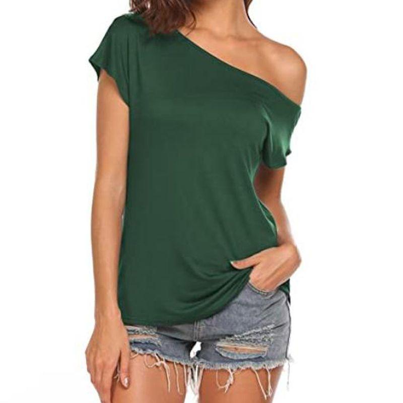 Milk Silk Brushed Niche Design Summer New Arrival off-Shoulder Tops off-Shoulder Slimming Boat-Neck Short Sleeve T-shirt for Women