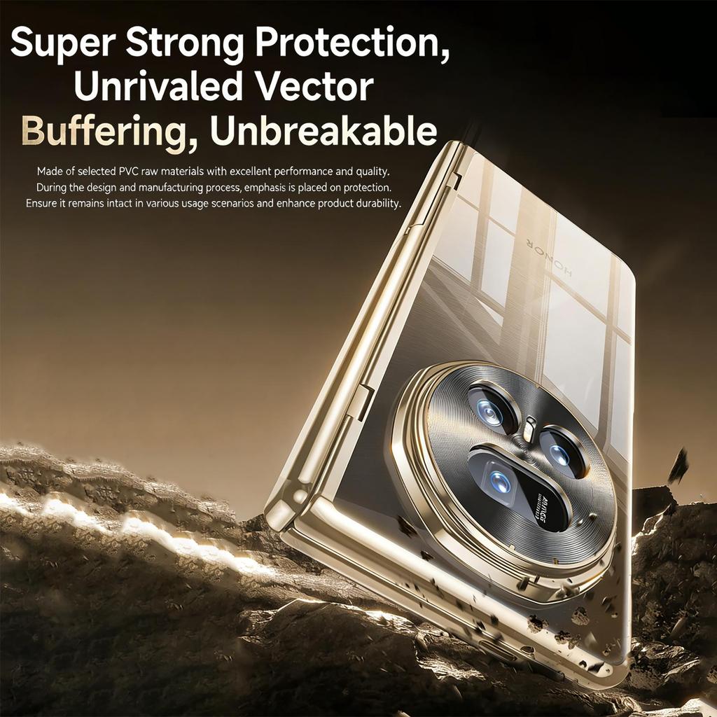 Für Honor Magic V5 Handyhülle, Luxuriöse Galvanisierung, Transparenter & Schmutzabweisender Airbag-Schutz, Ultradünne & Unsichtbare Schutzhülle - Orange