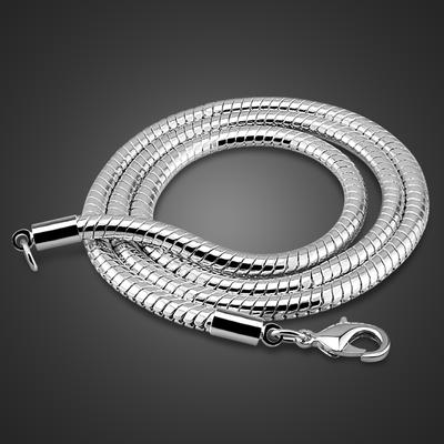 Erkek Gümüş Kolye Moda 925 Gümüş Pürüzsüz 4mm 20 / 22 İnç Yılan Zinciri Erkek / Kadın Takı