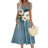Women's Fashion Round Neck Sleeveless Pleated Beach Dress With Pockets Long Floral Dresses