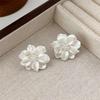 Big White Camellia Flower Imitation Pearl Stud Earring for Women Elegant Korean Sweet Resin Ear Wedding Party Jewelry