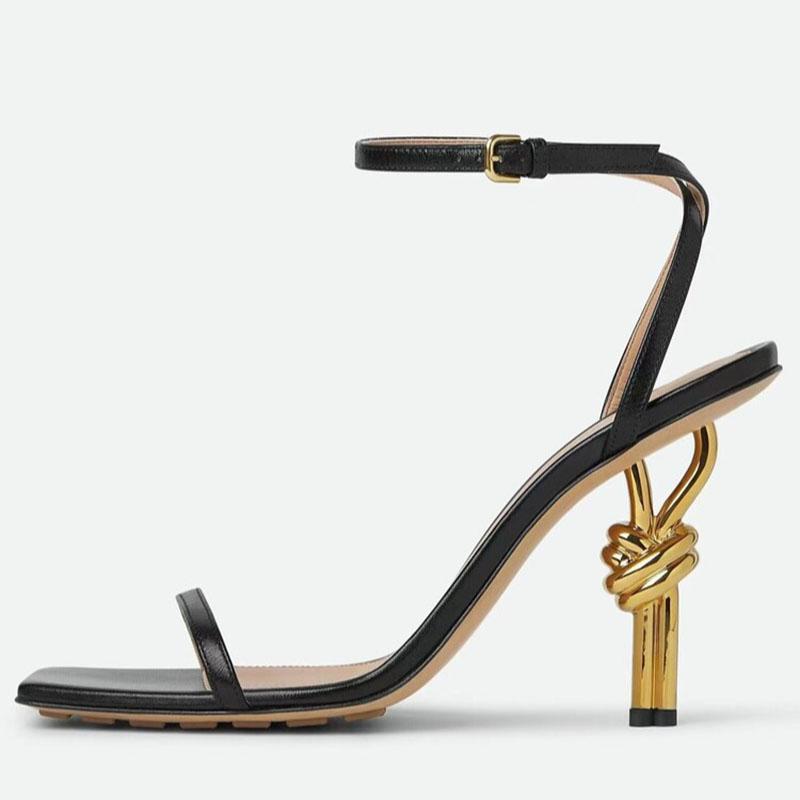 

Europeanand Americanfashiontemperament One Button Sandals with Women ssexyand Irregular High Heels Plus Size Open Toe Slippers 43