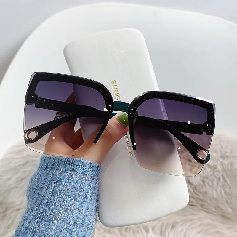 Oversized Sunglasses for Women Men Vintage Square Rimless UV400 Protection Luxury Brand Fashion Shades