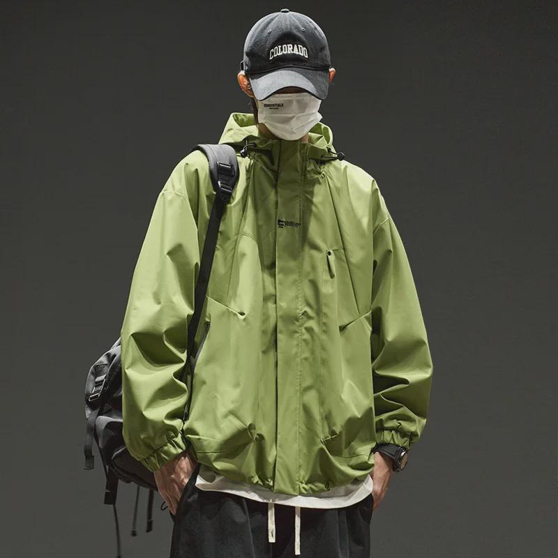 Men's Retro Street Style Hooded Jacket - Oversized, Solid Color, Trendy Brand