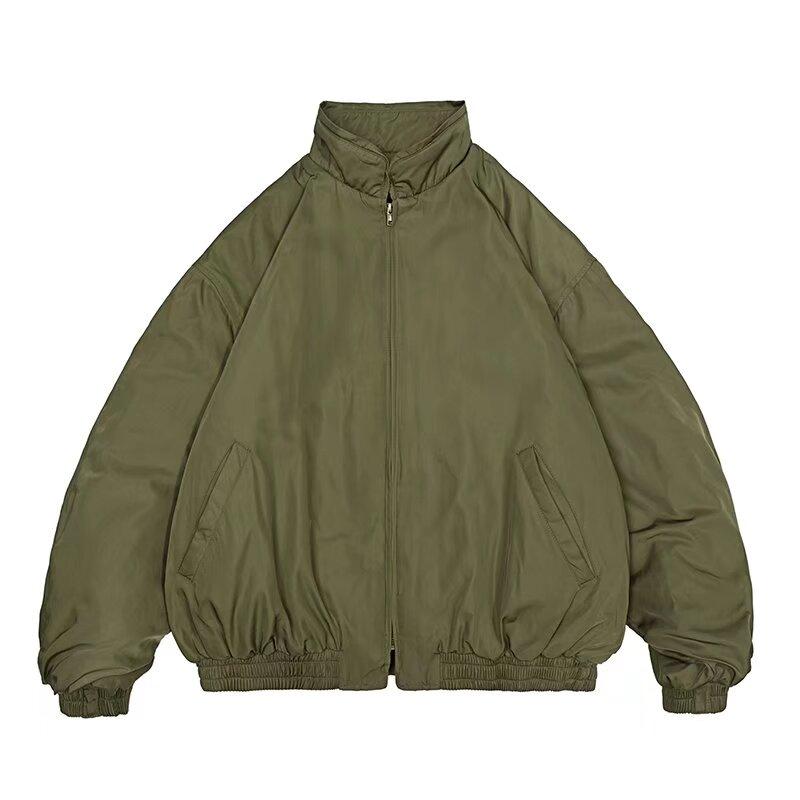 2025 Winter Silhouette Design Cotton Jacket Mens American Trend Thickened Warm Pilot Parkas Solid Zipper Bomber Outwear Unisex