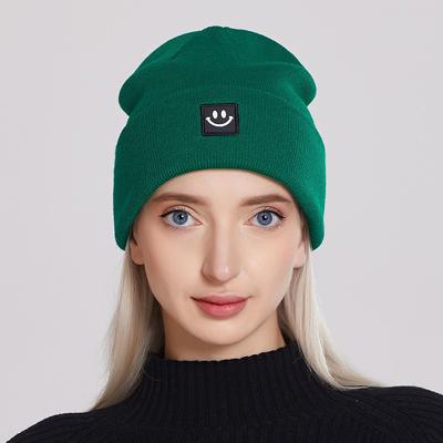 Women's Solid Color Knitted Outdoor Leisure Baita Warm Woolen Smiling Face Hat