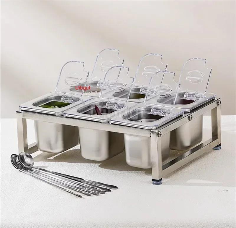 Stainless Steel Transparent GN Pans Visible Food Exhibition Plate Basin Tray Milk Tea Shop Basin Container Storage Box with Rack