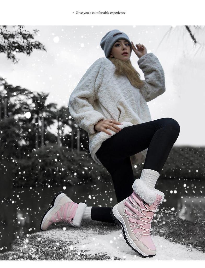 Plus-Size Women's Waterproof Winter Snow Boots, Warm Fleece-Lined, Long Tube Design, Outdoor Sports Fashion.