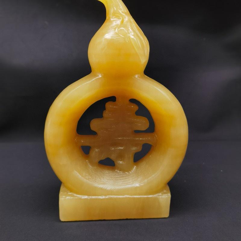 Natural Jade Rice Yellow Gourd Fu Lu Shou Ornament, Handheld Carving for Living Room