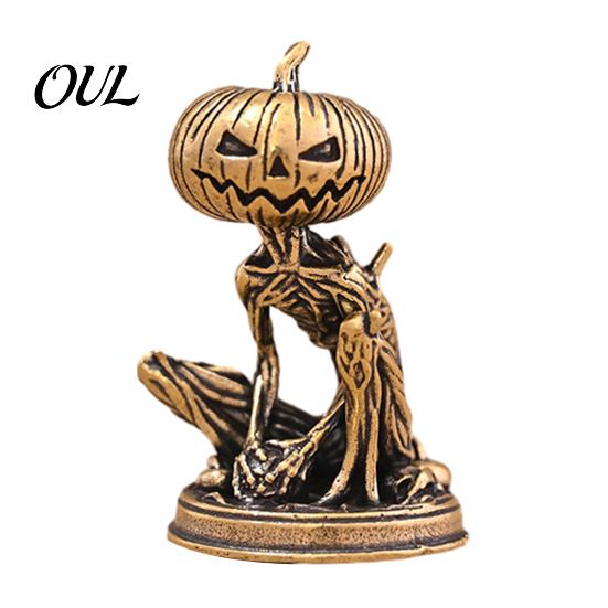 Brass Pumpkin Monsters Ornaments Solid Figurine, Distressed Statue, Vintage Skeleton Halloween Table Decorations Sculpture for Home Office Holiday