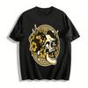 Horned Skull Yellow Flower Print Edgy Trendy Loose Casual Top Pure Cotton T-shirt