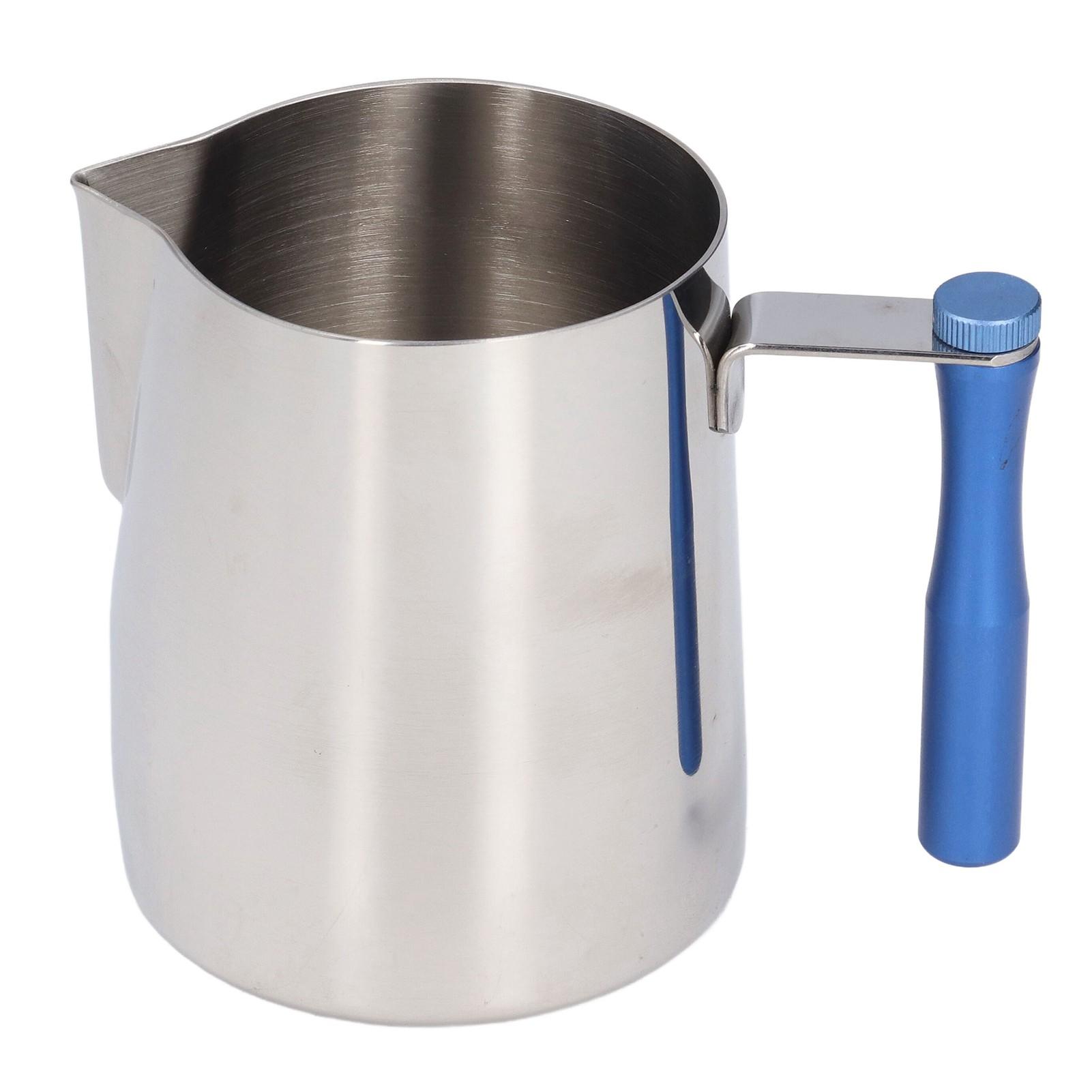 600ML Stainless Steel Coffee Frothing Pitcher Break Resistance Milk Frothing Cup with Detachable HandleBlue L